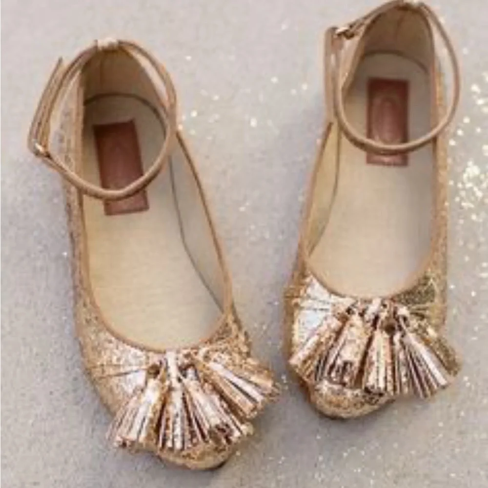 Joyfolie Penelope Gold Glitter Kids Shoes with Tassels. Great Cond. Size 9